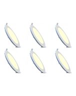 LED Downlight Slim 6 Pack - Inbouw Rond 18W - Warm Wit 2700K - Mat Wit Aluminium - Ø225mm