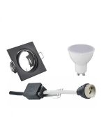 LED Spot Set - GU10 Fitting - Inbouw Vierkant - Mat Zwart - 6W - Helder/Koud Wit 6400K - Kantelbaar 80mm