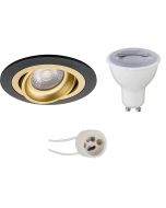 LED Spot Set - Pragmi Alpin Pro - GU10 Fitting - Dimbaar - Inbouw Rond - Mat Zwart/Goud - 6W - Natuurlijk Wit 4200K - Kantelbaar Ø92mm