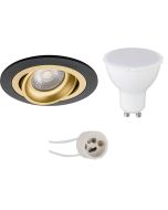 LED Spot Set - Pragmi Alpin Pro - GU10 Fitting - Inbouw Rond - Mat Zwart/Goud - 6W - Natuurlijk Wit 4200K - Kantelbaar Ø92mm