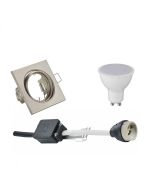 LED Spot Set - Trion - GU10 Fitting - Inbouw Vierkant - Mat Nikkel - 6W - Helder/Koud Wit 6400K - Kantelbaar 80mm