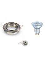 OSRAM - LED Spot Set - Parathom PAR16 927 36D - GU10 Fitting - Dimbaar - Inbouw Rond - Mat Chroom - 5.5W - Warm Wit 2700K - Kantelbaar Ø90mm