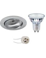 PHILIPS - LED Spot Set - MASTER 927 36D VLE - Pragmi Delton Pro - GU10 Fitting - DimTone Dimbaar - Inbouw Rond - Mat Zilver - 3.7W - Warm Wit 2200K-2700K - Kantelbaar - Ø82mm