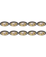 Spot Armatuur 10 Pack - Pragmi Alpin Pro - GU10 Fitting - Inbouw Rond - Mat Zwart/Goud - Aluminium - Kantelbaar - Ø92mm