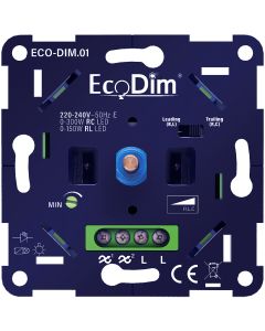 EcoDim - LED Dimmer - ECO-DIM.01 - Fase Aan- en Afsnijding RLC - Inbouw - Enkel Knop - 0-300W