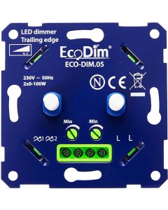 EcoDim - LED DUO Dimmer - ECO-DIM.05 - Fase Afsnijding RC - Dubbele Inbouwdimmer - Dubbel Knop - 0-100W