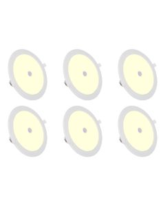 LED Downlight Slim 6 Pack - Aigi - PIR Bewegingssensor 360° - Inbouw Rond 24W - Warm Wit 3000K - Mat Wit - Ø240mm - Ø225mm