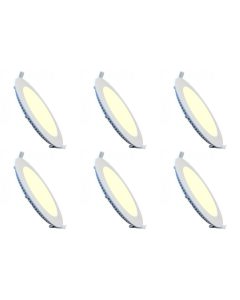 LED Downlight Slim 6 Pack - Inbouw Rond 18W - Warm Wit 2700K - Mat Wit Aluminium - Ø225mm