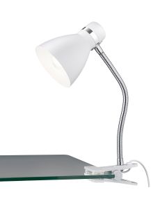 LED Klemlamp - Trion Tajin - E27 Fitting - Glans Wit - Aluminium