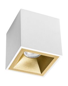 Opbouwspot GU10 - Pragmi Cliron Pro - Opbouw Vierkant - Mat Wit/Goud - Aluminium - Verdiept - 90mm