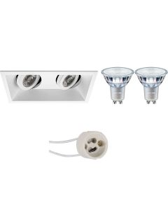 PHILIPS - LED Spot Set - MASTER 927 36D VLE - Pragmi Zano Pro - GU10 Fitting - DimTone Dimbaar - Inbouw Rechthoek Dubbel - Mat Wit - 3.7W - Warm Wit 2200K-2700K - Kantelbaar - 185x93mm