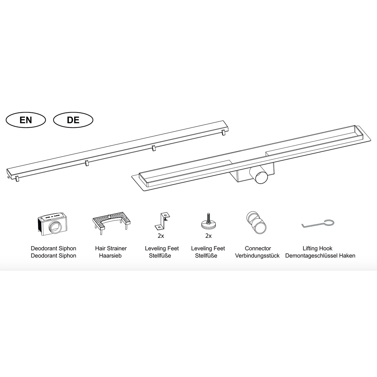 Caniveau de douche avec grille - Leoni Trun - 50cm - Bride de sol - Acier inoxydable - Cuivre brossé