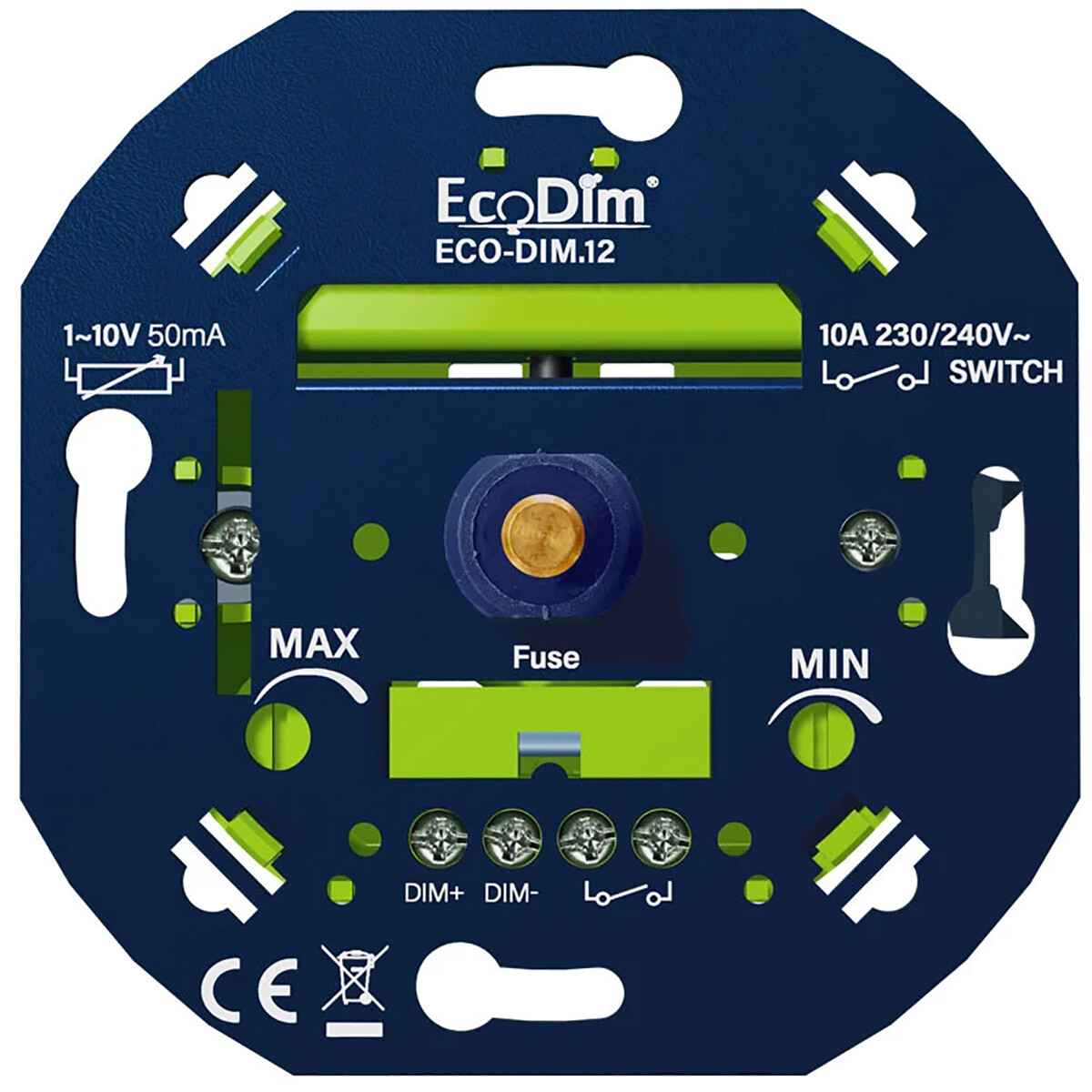 EcoDim - Variateur LED - ECO-DIM.12 - Encastré - Simple Bouton - 1-10V (50mA)