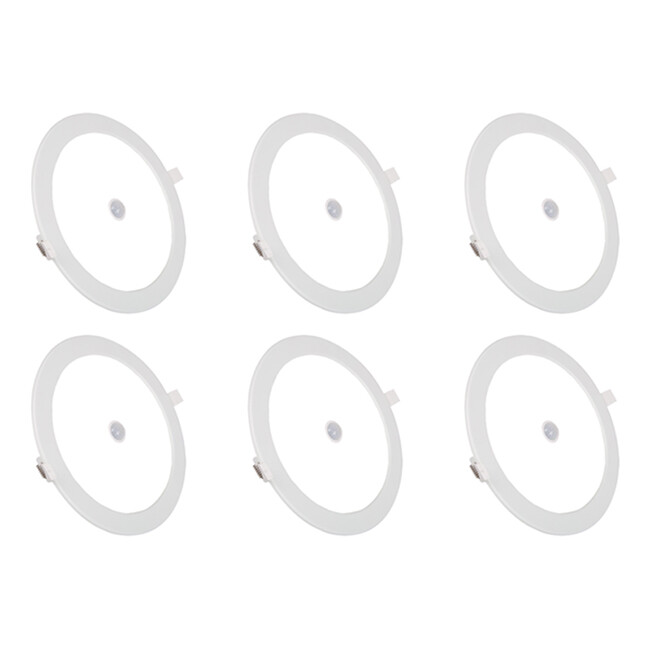 Pack Downlight LED Slim 6 - Aigi - Détecteur de Mouvement PIR 360° - Rond Encastré 12W - Blanc Froid 6000K - Mat Blanc - Ø170mm