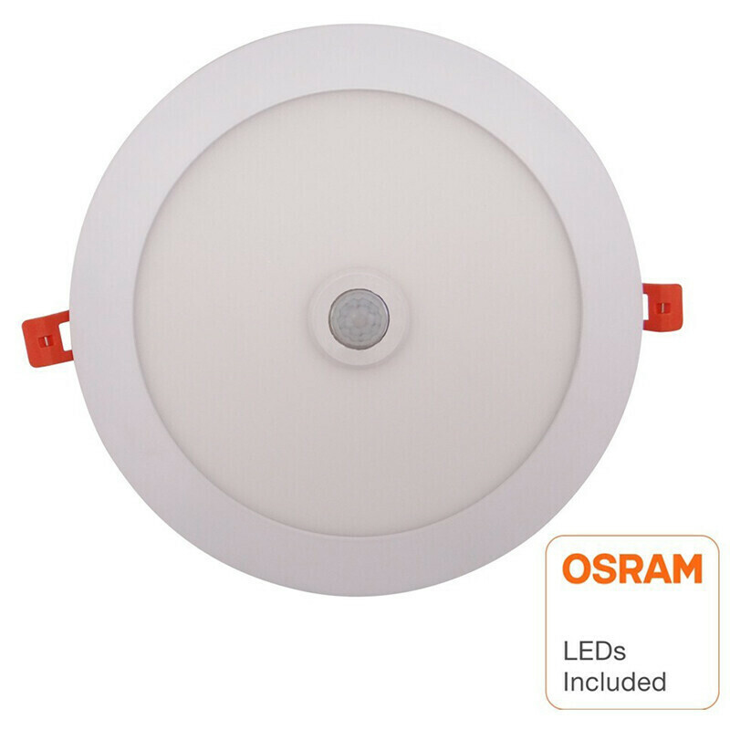 Downlight LED Slim - Facto Dury - Détecteur de Mouvement PIR 360° + Capteurs de Luminosité - 18W - Blanc Froid 5700K - Encastré - Rond - Mat Blanc - LEDs OSRAM