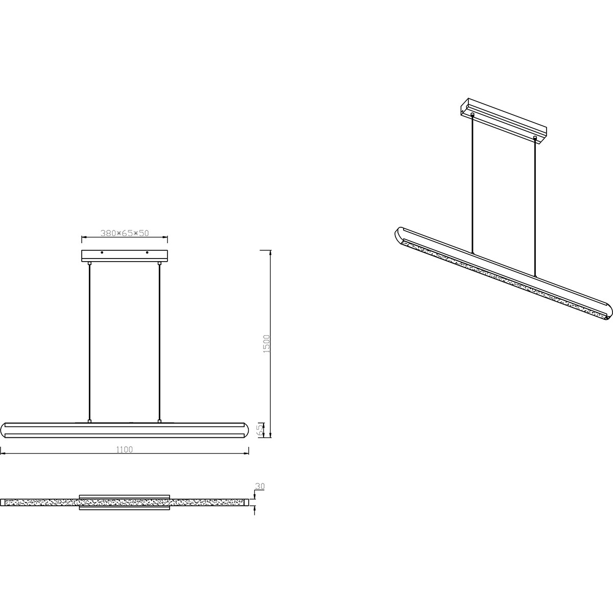 Suspension LED - Luminaire Suspendu - Trion Dirkon Up and Down - 42W - Couleur de lumière ajustable - Rectangle - Mat Brun/Noir - Bois