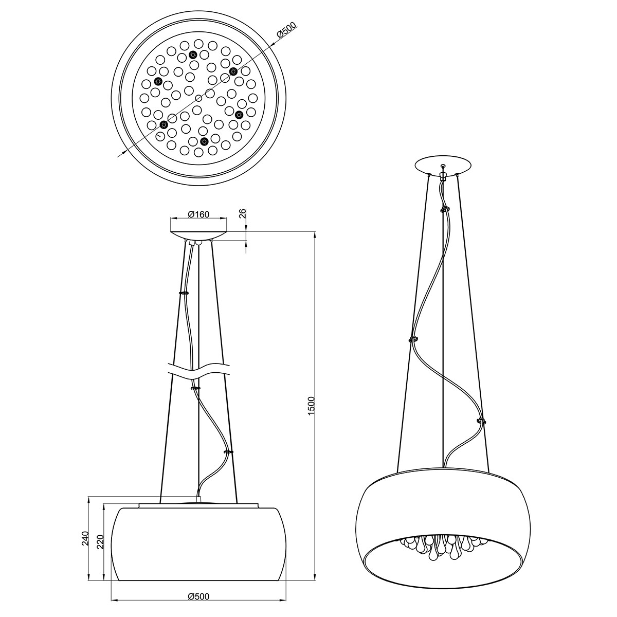 Suspension LED - Trion Vapiro - Douille G9 - 6-lumières - Rond - Mat Chrome - Verre