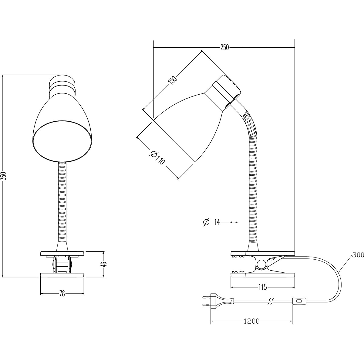 Lampe à pince LED - Trion Sora - Douille E27 - Blanc mat - Métal