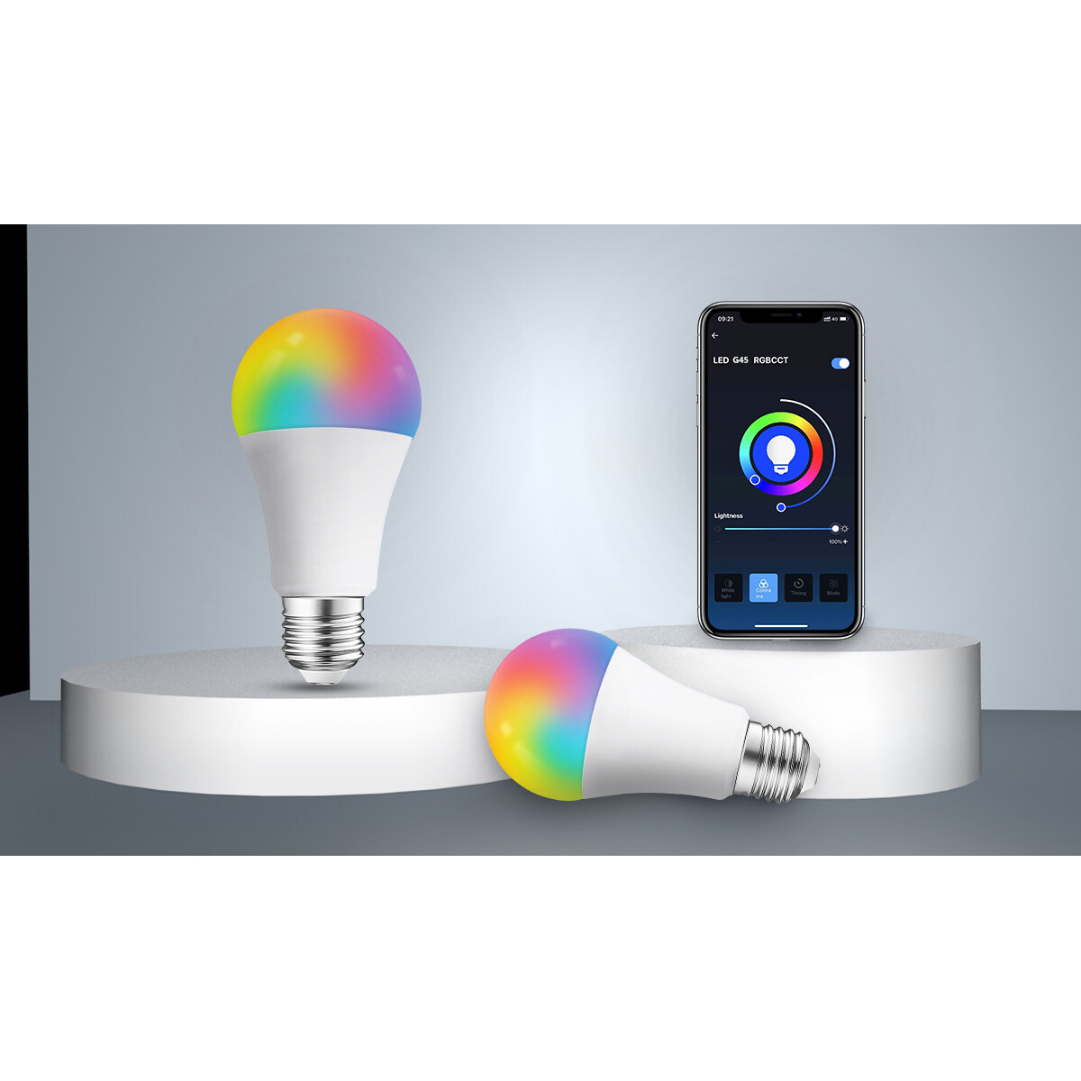 Lampe LED - LED Intelligente - Aigi Exona - Bulb A60 - 9W - Douille E27 - LED Wifi - RGB + Couleur de lumière ajustable - Mat Blanc - Verre