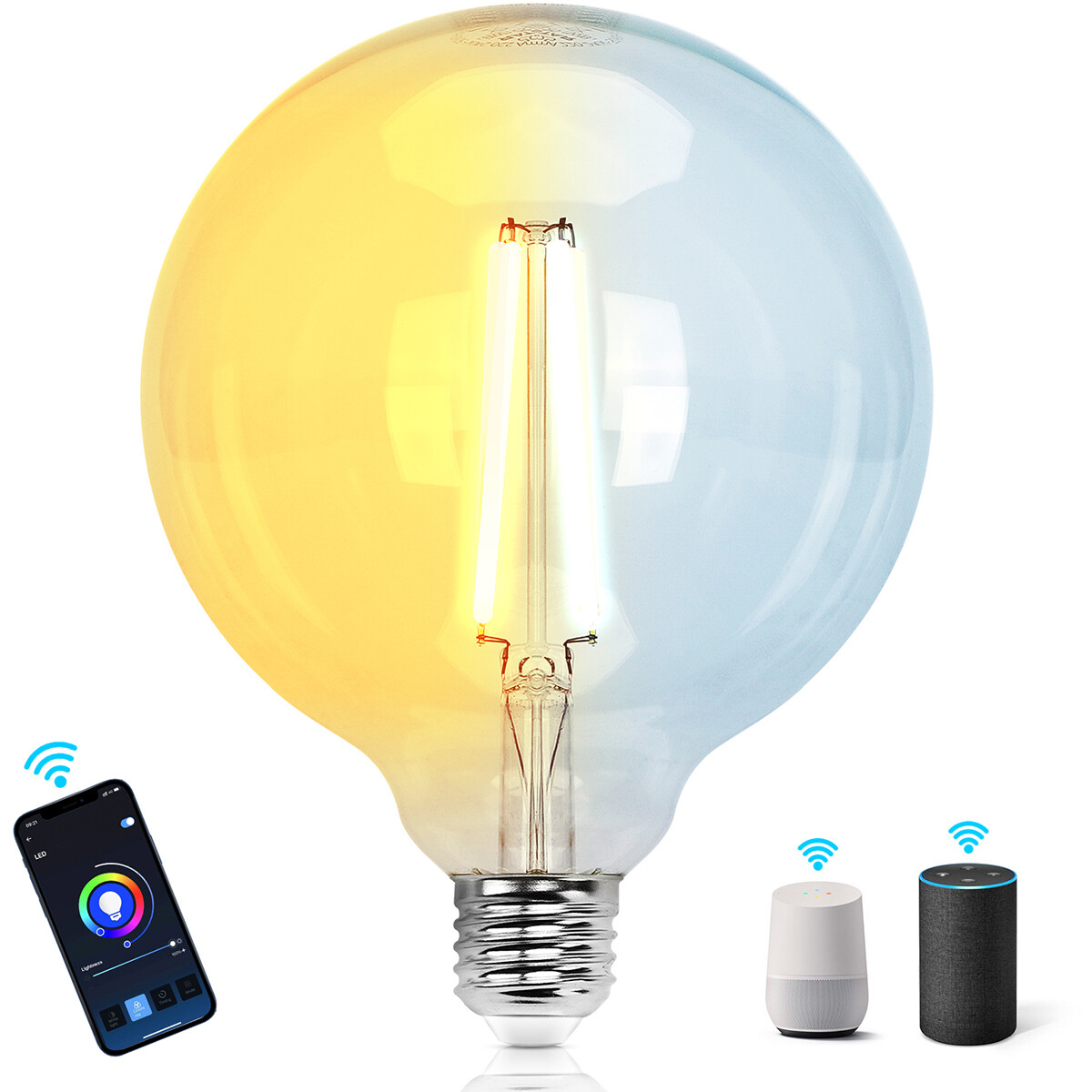 Lampe LED - LED Intelligente - Aigi Rixona - Bulb G125 - 6W - Douille E27 - LED Wifi + Bluetooth - Couleur de lumière ajustable - Transparent Clair - Verre