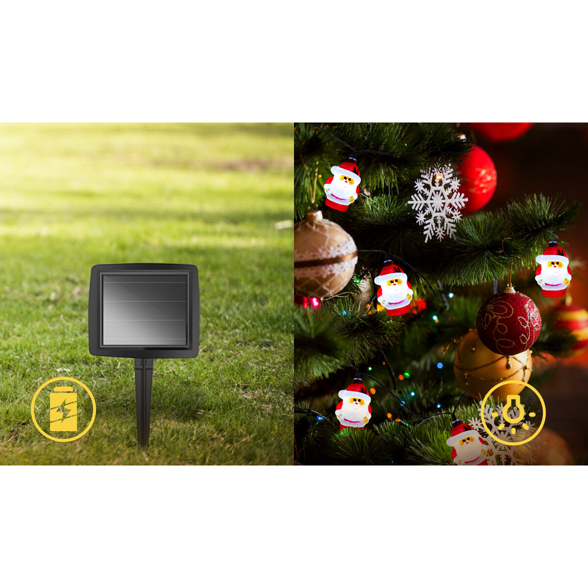 Guirlande lumineuse solaire LED - Capteur Jour/Nuit - Aigi Stiac - Père Noël - 10W - Blanc Chaud 3000K - 3.8 Mètres - 10 LED's Transparent - Étanche IP44 - Noir