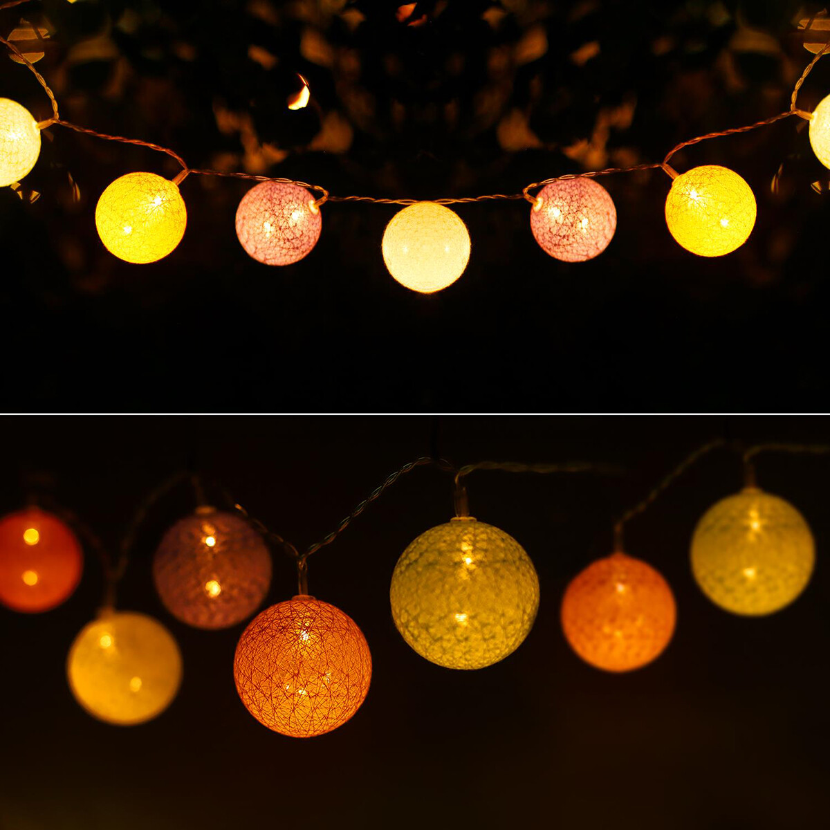 Guirlande lumineuse LED sur piles - Aigi Kato - Boules de Coton - Multicolore - 2 Mètres - Blanc