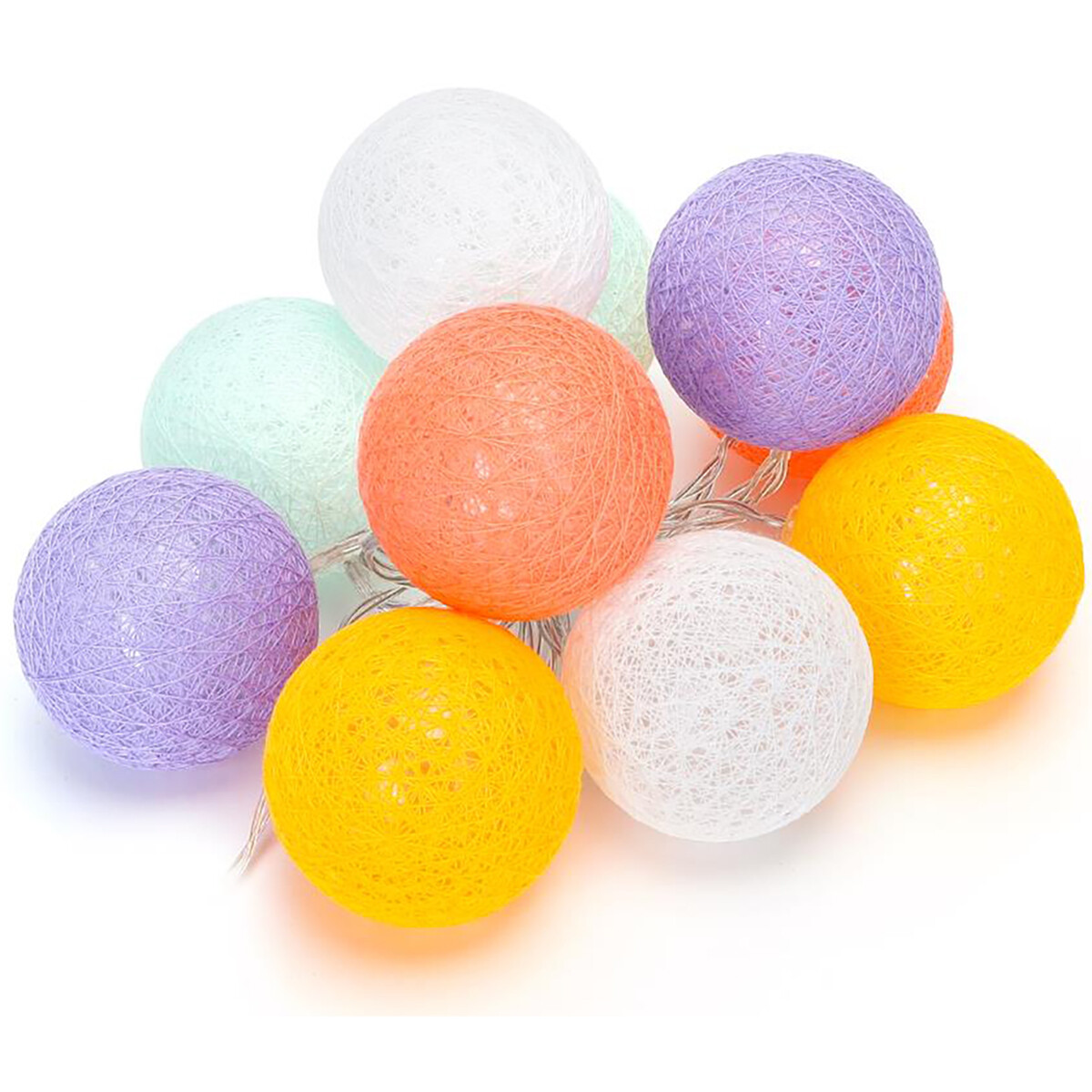 Guirlande lumineuse LED sur piles - Aigi Kato - Boules de Coton - Multicolore - 2 Mètres - Blanc