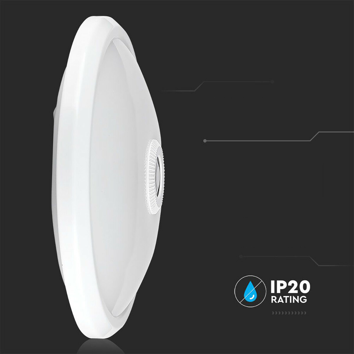 Plafonnier LED avec Détecteur de Mouvement + Interrupteur Crépusculaire - Kozolux Crimpy - 20W 1500lm - Blanc Chaud 3000K - Montage en Surface - Rond - Blanc