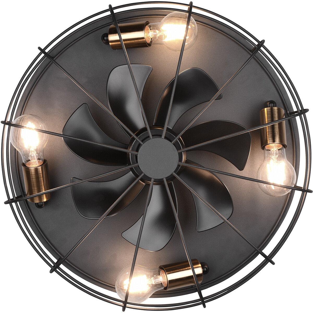 Plafonnier LED avec ventilateur - Ventilateur de Plafond - Trion Turbind - Douille E27 - Télécommande - Rond - Mat Noir - Aluminium