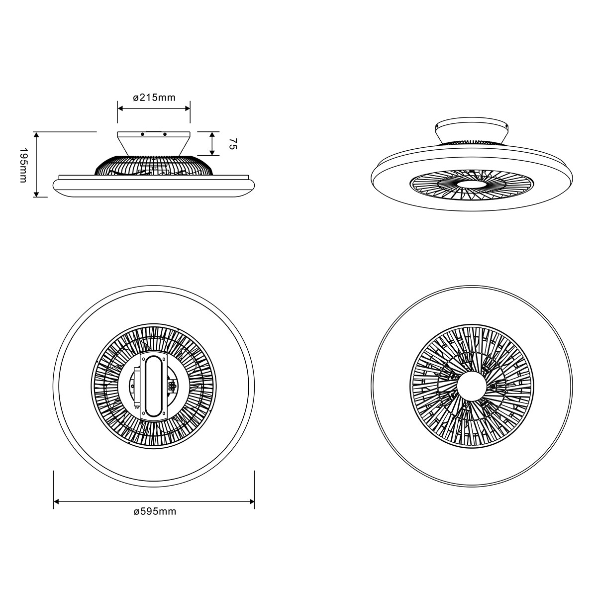 Plafonnier LED avec ventilateur - Ventilateur de Plafond - Trion Vison - 40W - Couleur de lumière ajustable - Télécommande - Dimmable - Rond - Mat Chrome - Plastique