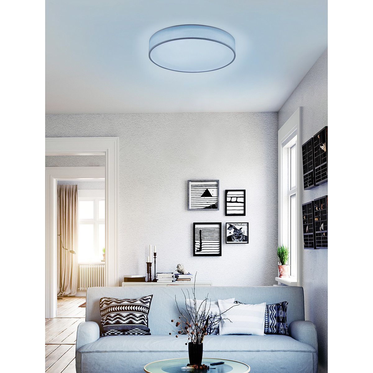 Plafonnier LED WiZ - LED Intelligente - Trion Ditro - 36W - Couleur de lumière ajustable - RGBW - Dimmable - Télécommande - Rond - Mat Blanc - Aluminium