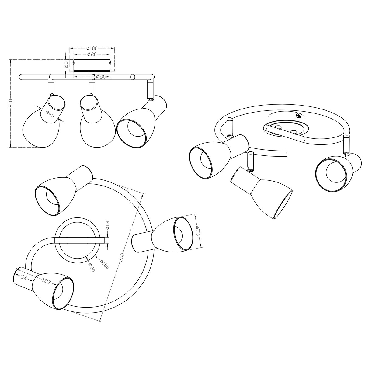 Spot de plafond LED - Trion Levino - Douille E14 - Blanc Chaud 3000K - 3-lumières - Rond - Mat Nickel - Aluminium