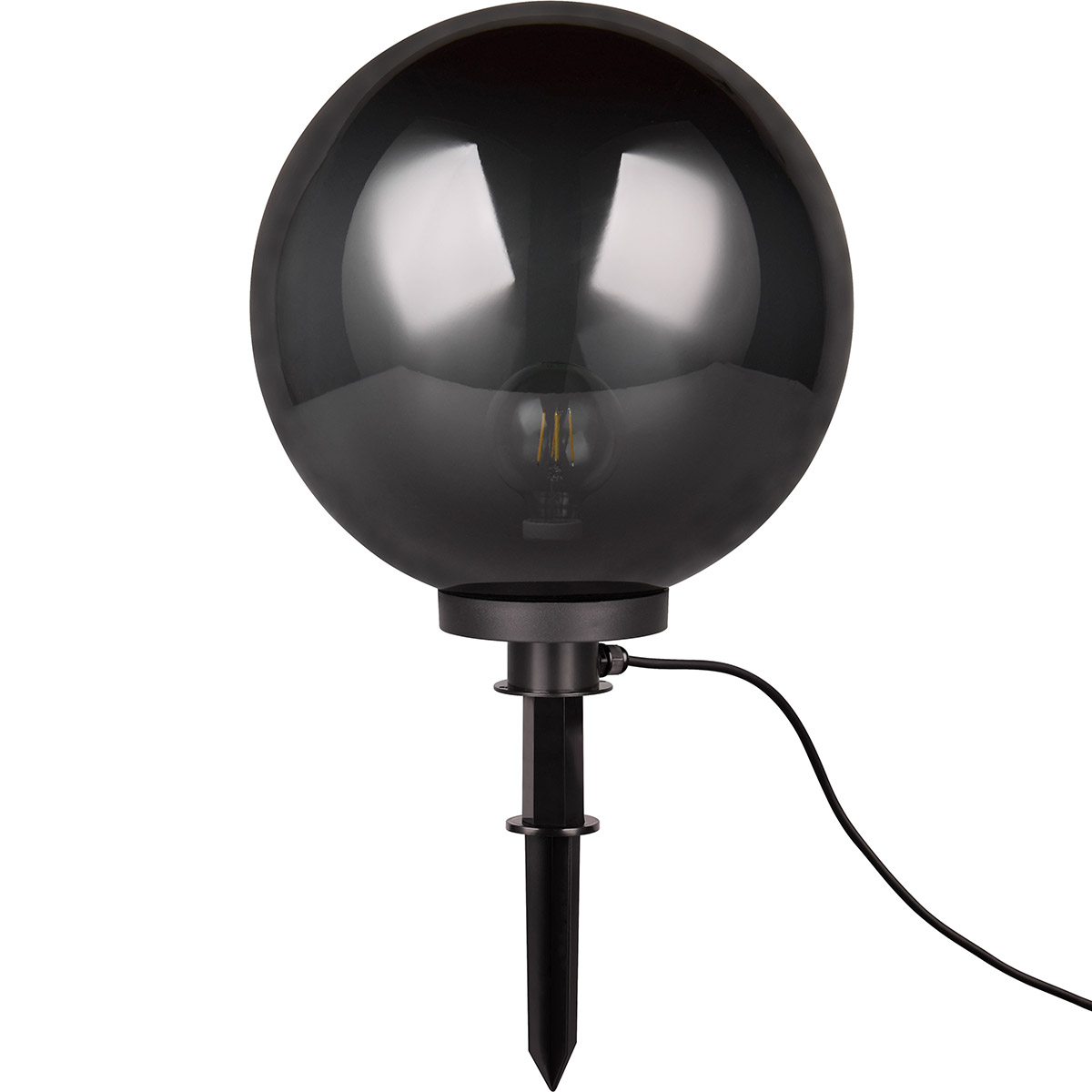 LED Lampe à Piquer avec Prise - Trion Lobo - Douille E27 - Étanche IP44 - Noir - Plastique - Ø400