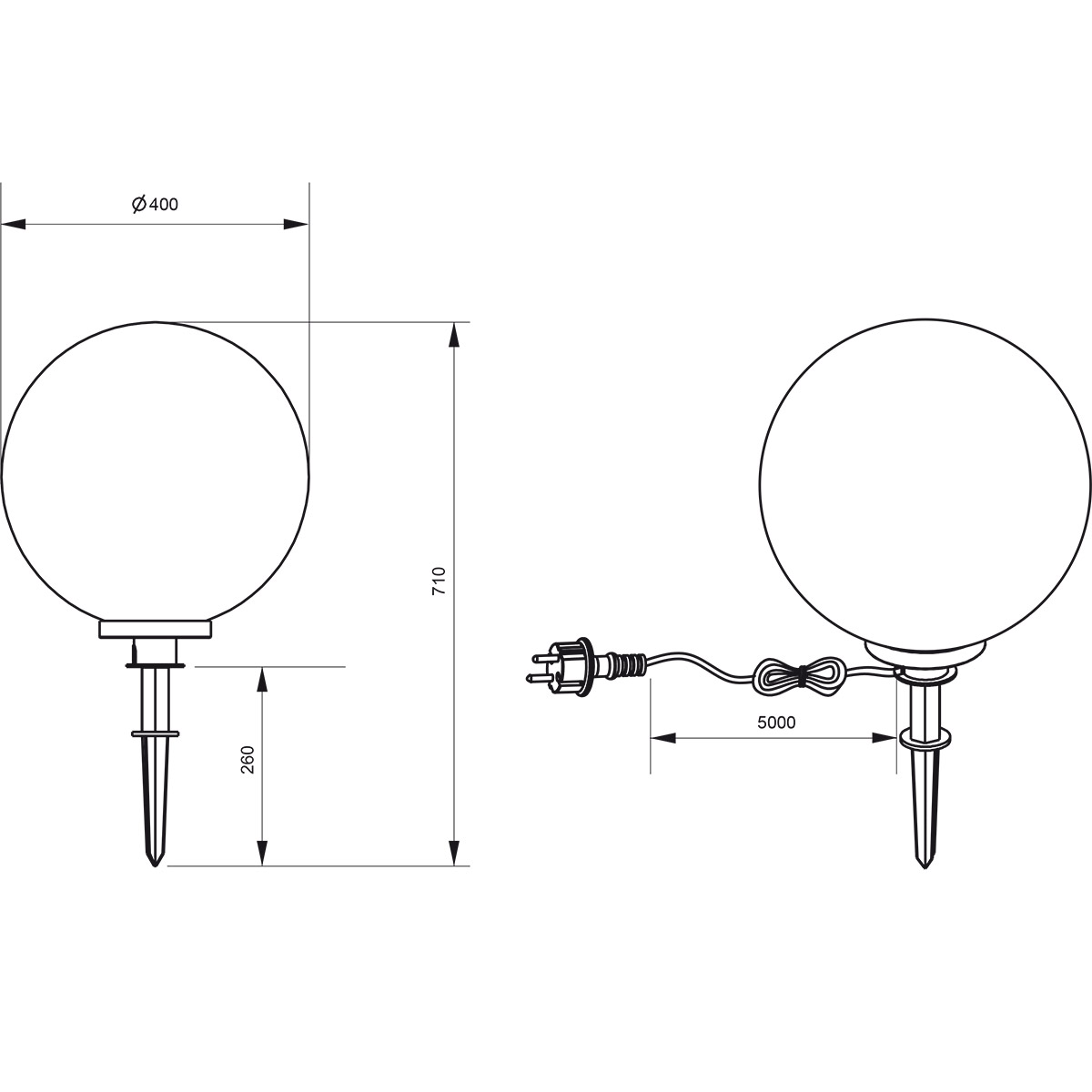 LED Lampe à Piquer avec Prise - Trion Lobo - Douille E27 - Étanche IP44 - Noir - Plastique - Ø400