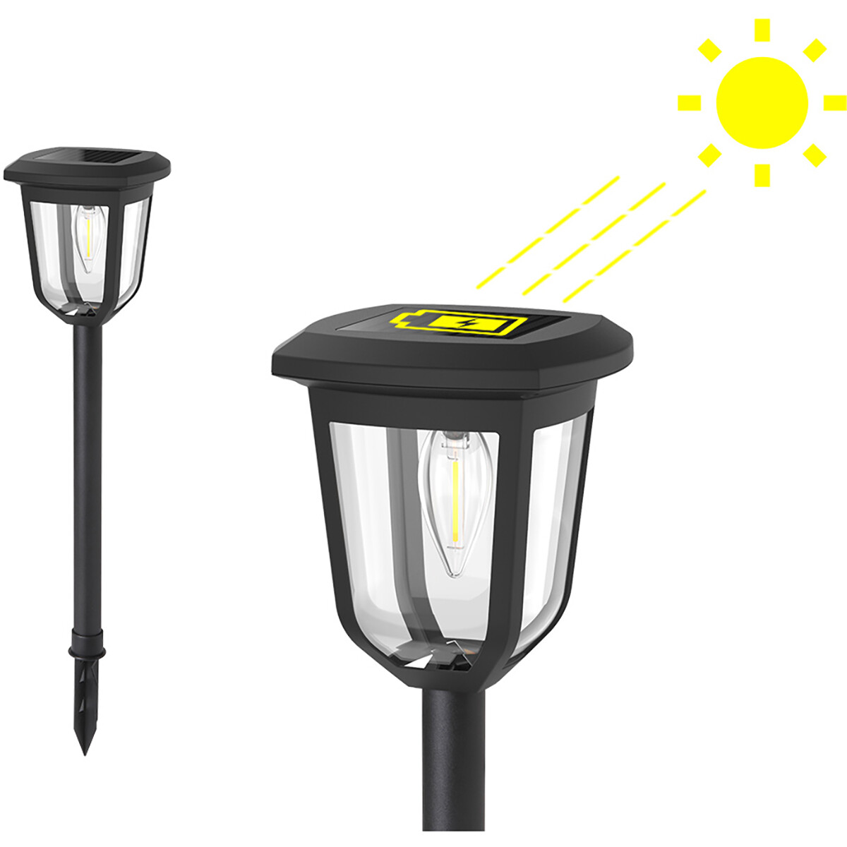 Lampe de jardin à piquer solaire LED - Aigi Fay - 0.08W - Blanc Froid 6500K - Mat Noir - Plastique