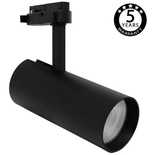 Éclairage sur rail LED - Spot sur Rail - Facto - Dimmable - 30W 1 Phase - Rond - Blanc Neutre 4000K - Mat Noir Aluminium