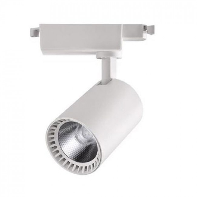 Éclairage sur rail LED - Spot sur Rail - Lion - 18W - 1 Phase - Rond - Blanc Chaud 2700K - Mat Blanc - Aluminium