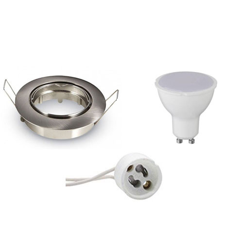 Set de spots LED - Douille GU10 - Rond Encastré - Mat Chrome - 6W - Blanc Neutre 4200K - Inclinable Ø82mm