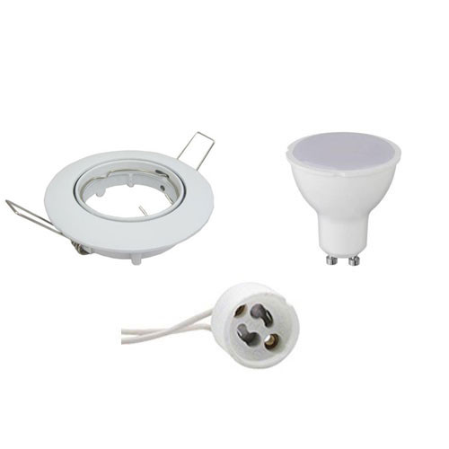 Set de spots LED - Douille GU10 - Rond Encastré - Blanc Brillant - 6W - Blanc Neutre 4200K - Inclinable Ø82mm