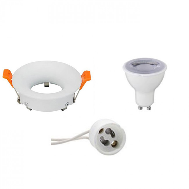 Set de spots LED - Douille GU10 - Dimmable - Rond Encastré - Mat Blanc - 6W - Blanc Chaud 3000K - Ø85mm