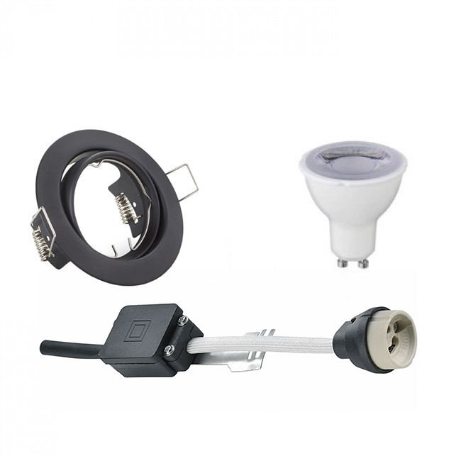 Set de spots LED - Trion - Douille GU10 - Dimmable - Rond Encastré - Mat Noir - 6W - Blanc Chaud 3000K - Inclinable Ø83mm