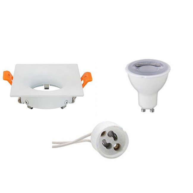 Set de spots LED - Douille GU10 - Dimmable - Carré Encastré - Mat Blanc - 6W - Blanc Neutre 4200K - 85mm