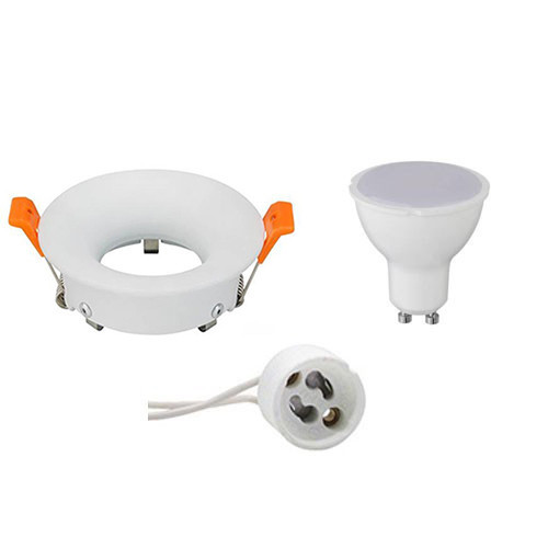 Set de spots LED - Aigi - Douille GU10 - Rond Encastré - Mat Blanc - 6W - Blanc Froid 6400K - Ø85mm