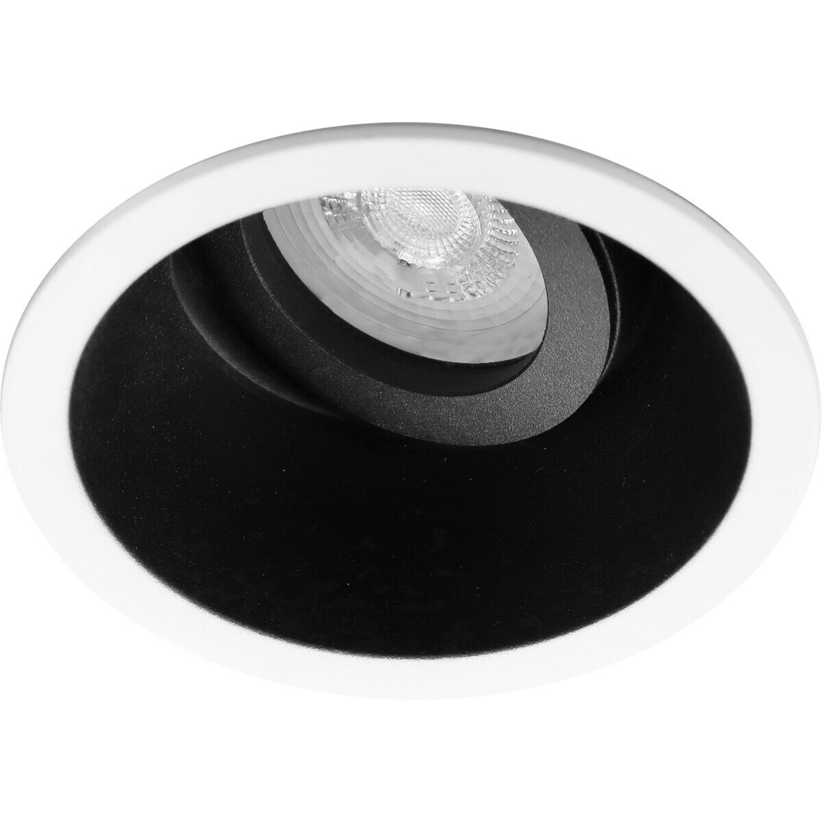 Set de spots LED - Pragmi Zano Pro - Douille GU10 - Dimmable - Rond Encastré - Mat Noir/Blanc - 6W - Blanc Chaud 3000K - Inclinable - Ø93mm