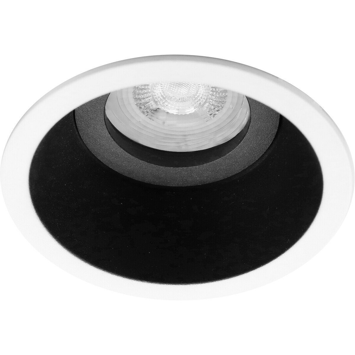 Set de spots LED - Pragmi Zano Pro - Douille GU10 - Dimmable - Rond Encastré - Mat Noir/Blanc - 6W - Blanc Chaud 3000K - Inclinable - Ø93mm