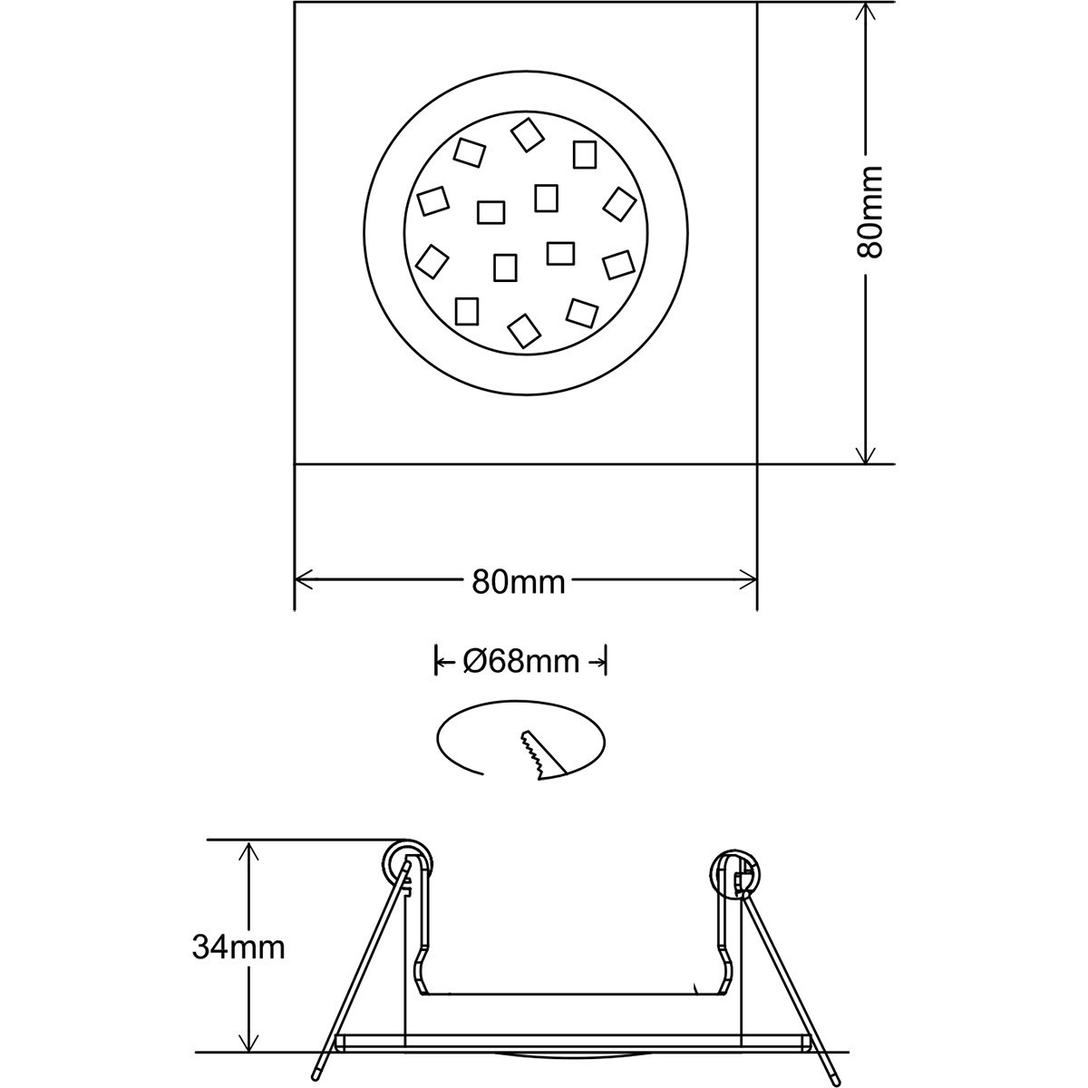 Set de spots LED - Trion - Douille GU10 - Dimmable - Carré Encastré - Mat Or - 6W - Blanc Chaud 3000K - Inclinable 80mm