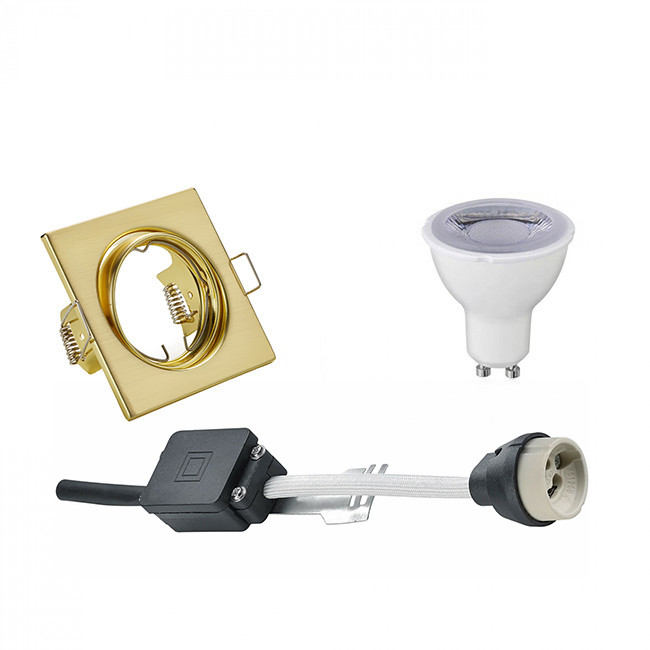 Set de spots LED - Trion - Douille GU10 - Dimmable - Carré Encastré - Mat Or - 6W - Blanc Chaud 3000K - Inclinable 80mm