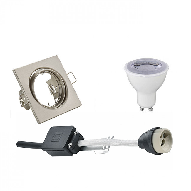 Set de spots LED - Trion - Douille GU10 - Dimmable - Carré Encastré - Mat Nickel - 6W - Blanc Neutre 4200K - Inclinable 80mm