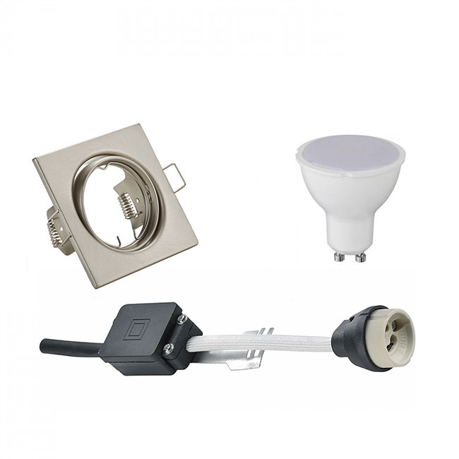 Set de spots LED - Trion - Douille GU10 - Carré Encastré - Mat Nickel - 6W - Blanc Neutre 4200K - Inclinable 80mm