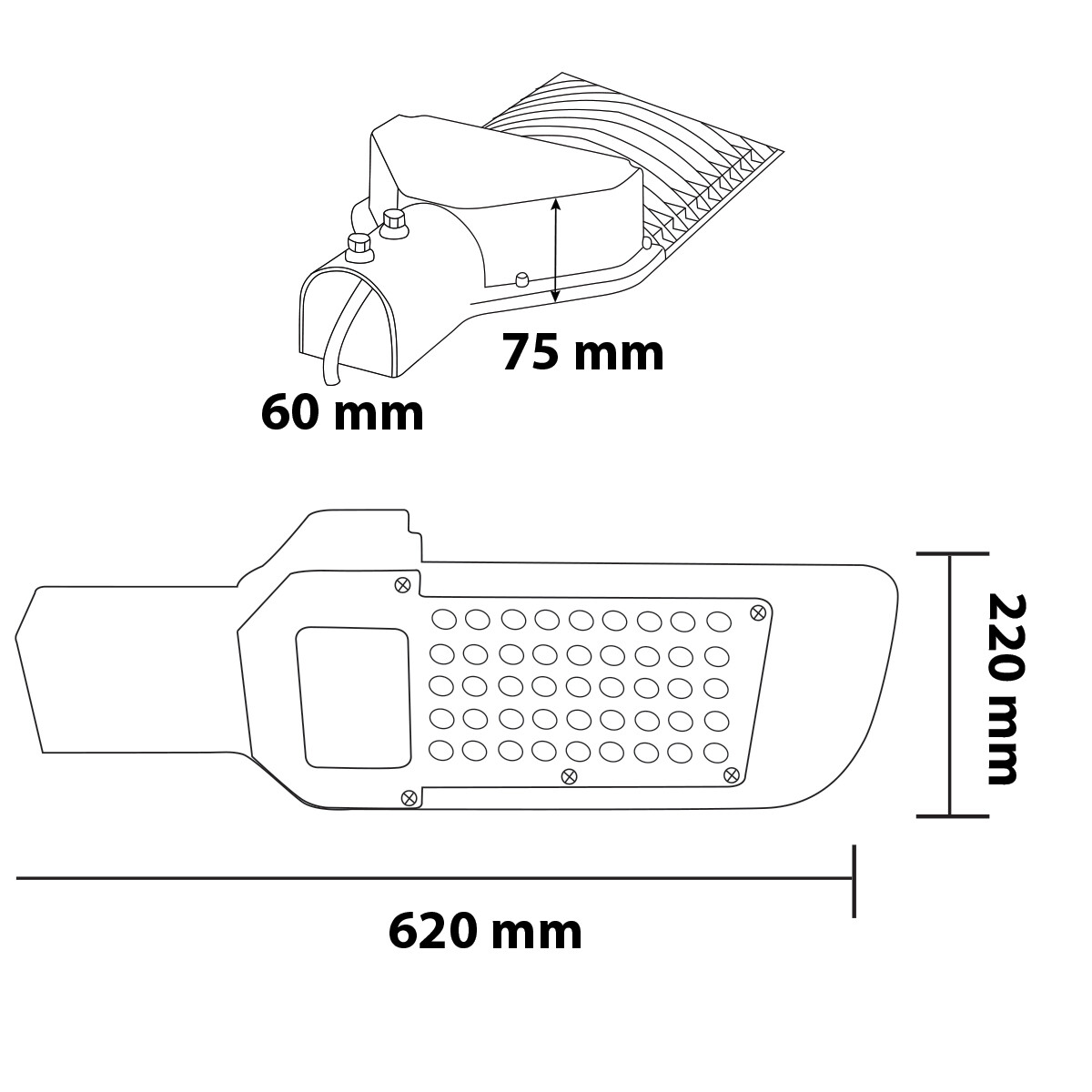 Lampe de rue LED - Éclairage de Rue - Orny - 100W - Blanc Froid 6400K - Étanche IP65 - Mat Noir - Aluminium